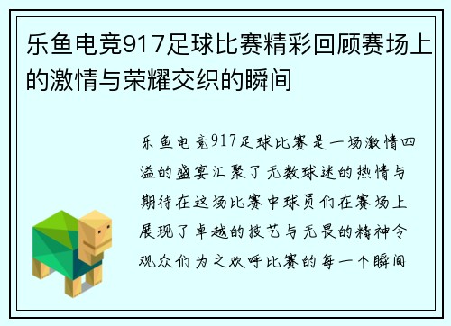 乐鱼电竞917足球比赛精彩回顾赛场上的激情与荣耀交织的瞬间